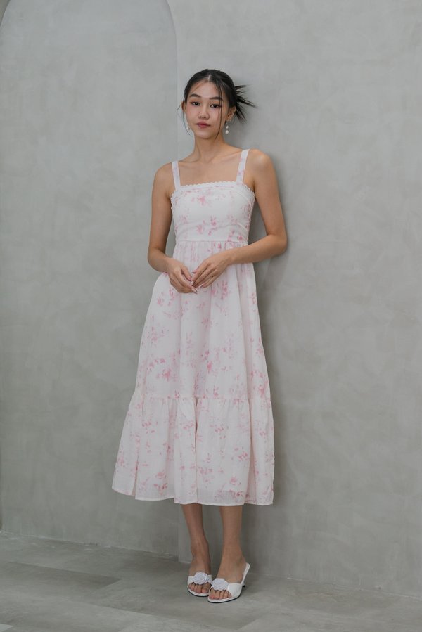 Kass Lace Floral Midi Dress (Pink Floral)