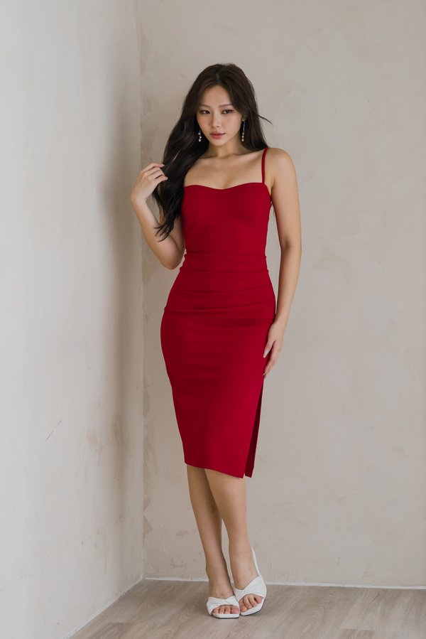 Royce Padded Sweetheart Midi Dress (Red) Royce Padded Sweetheart Midi Dress (Red)