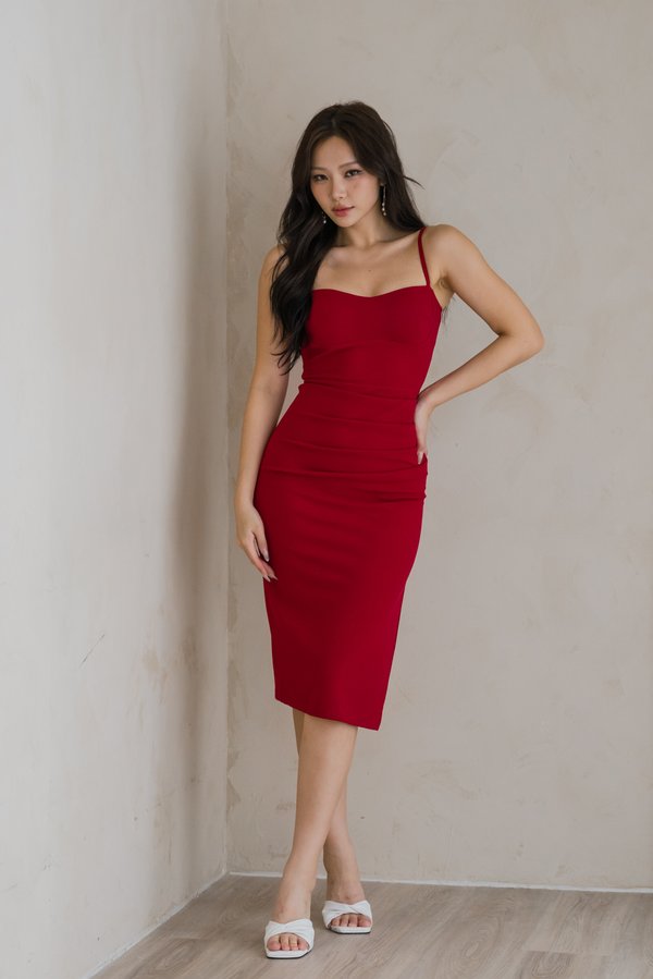 Royce Padded Sweetheart Midi Dress (Red) Royce Padded Sweetheart Midi Dress (Red)