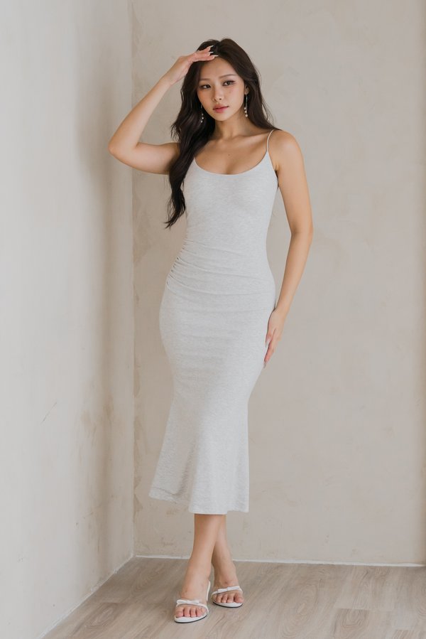 *Lite* Keidi Mermaid Ruched Dress (Feather Grey)