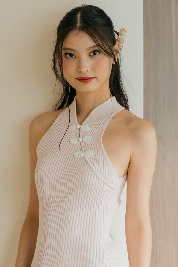 Yue Slit Knit Qipao V2 (Baby Pink)