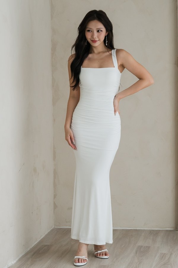 Polly Square Neck Mermaid Dress (White) Polly Square Neck Mermaid Dress (White)