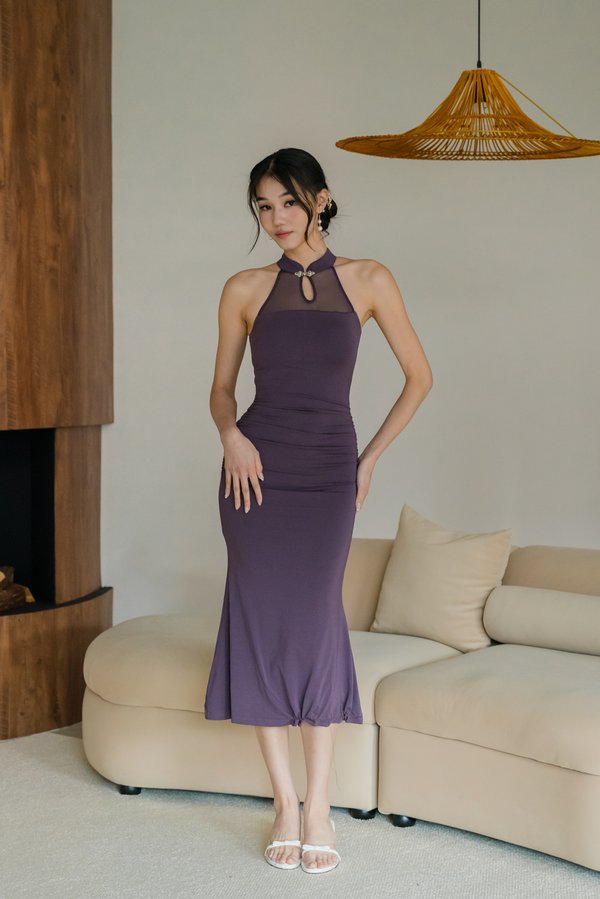 Yang Mesh Padded Midi Dress (Royal Purple)