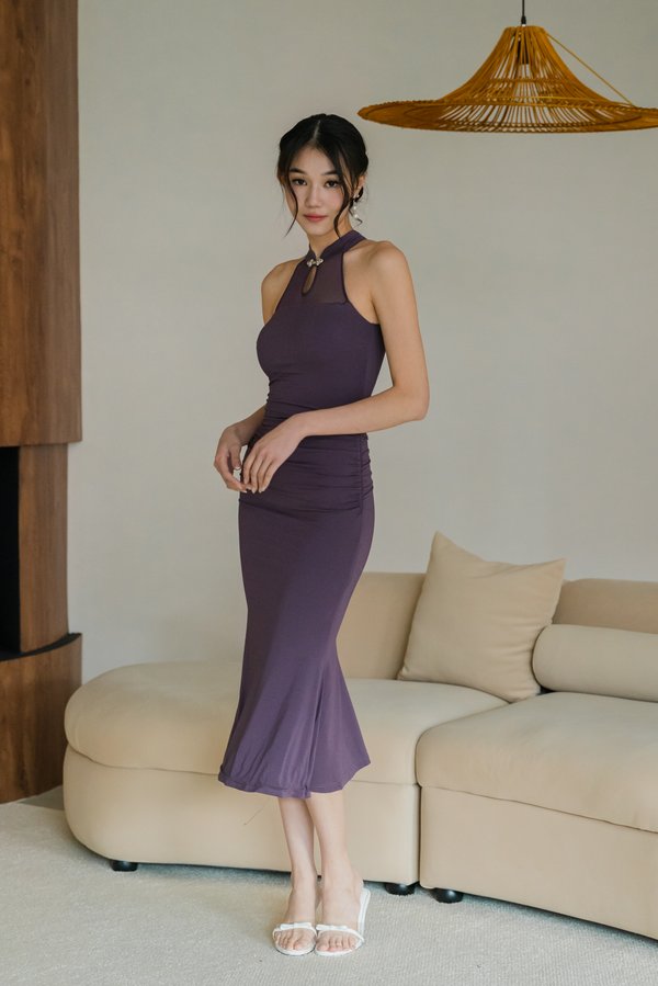 Yang Mesh Padded Midi Dress (Royal Purple)