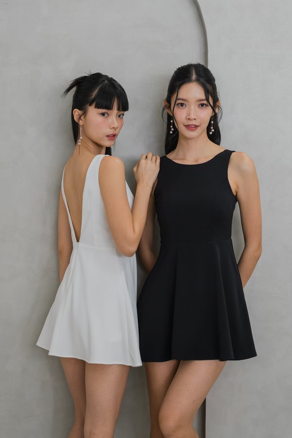 Valaria Padded Low Back Romper Dress (Black)