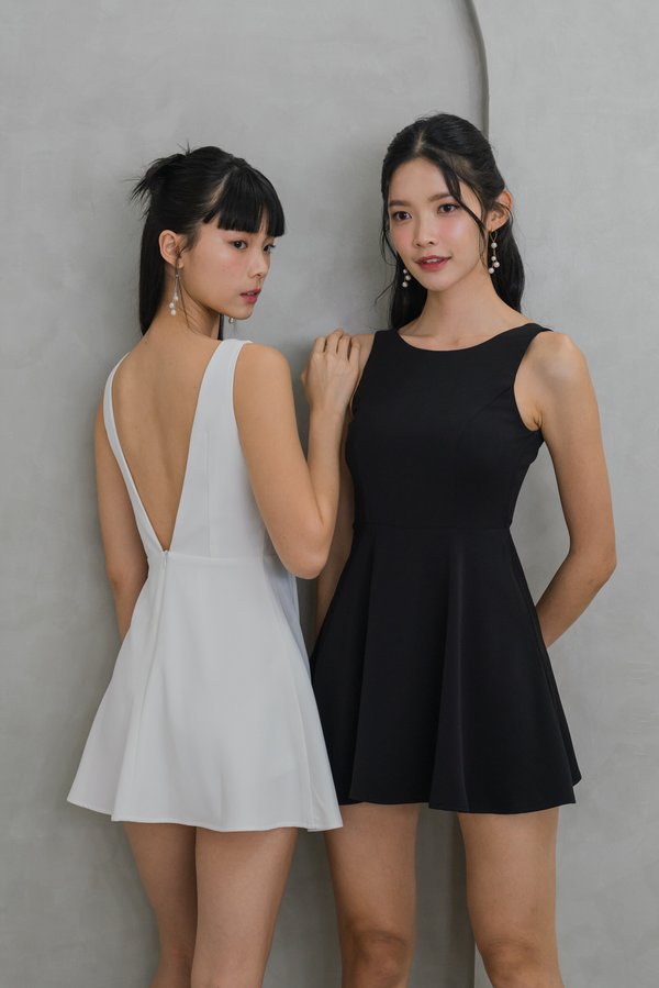 Valaria Padded Low Back Romper Dress (White)