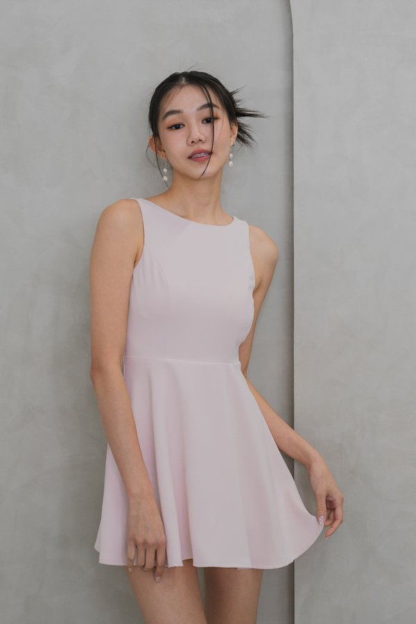 Valaria Padded Low Back Romper Dress (Baby Pink)