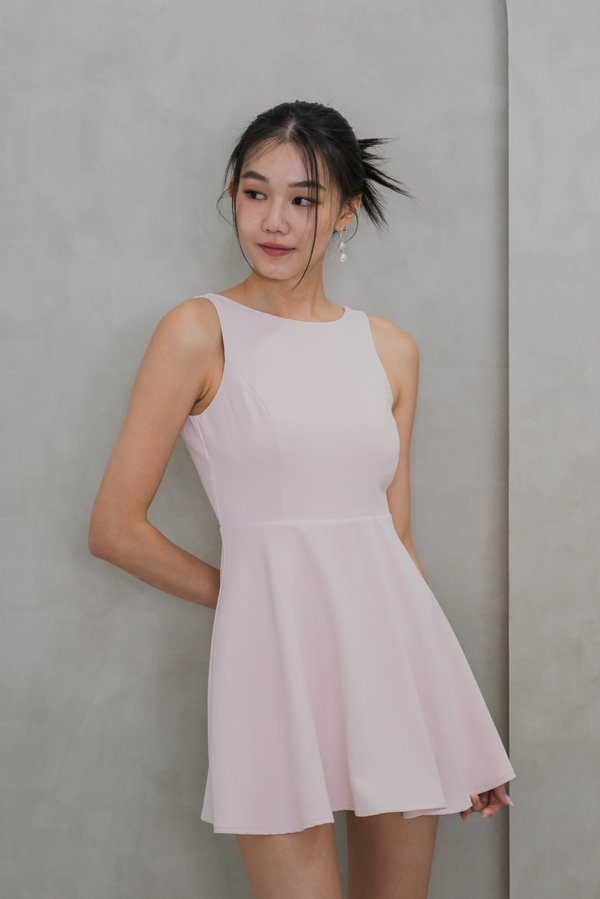 Valaria Padded Low Back Romper Dress (Baby Pink)