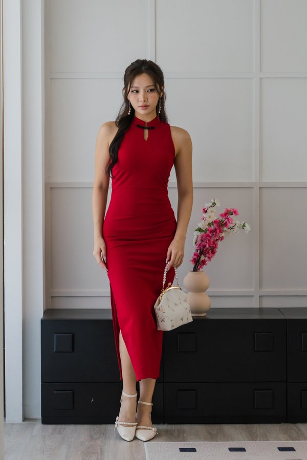 *Luxe* Lin Padded Qipao Midi Dress (Red)