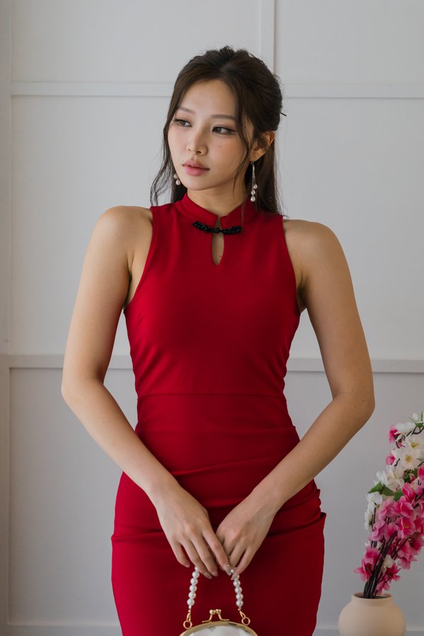 *Luxe* Lin Padded Qipao Midi Dress (Red)