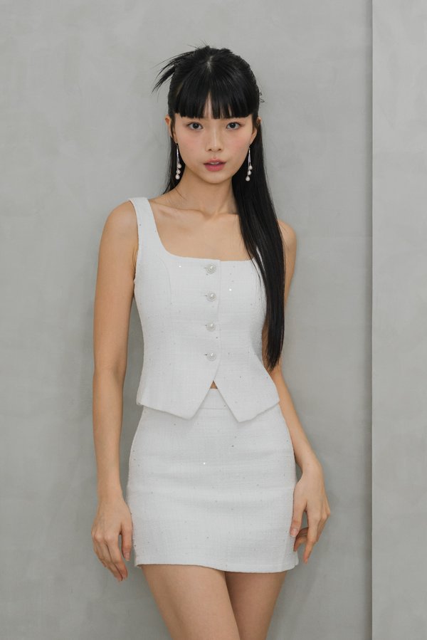 Della Sparkly Tweed Skorts (White)