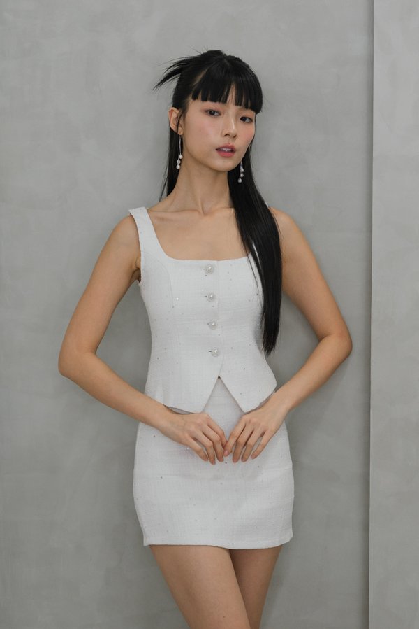 Della Sparkly Tweed Skorts (White)