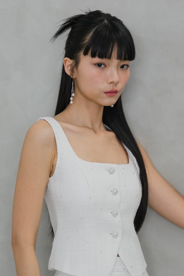 Dallyn Sparkly Tweed Padded Top (White)