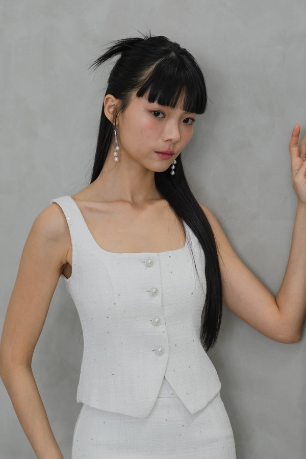 Dallyn Sparkly Tweed Padded Top (White)