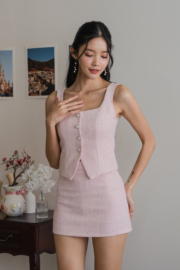Dallyn Sparkly Tweed Padded Top (Pink)