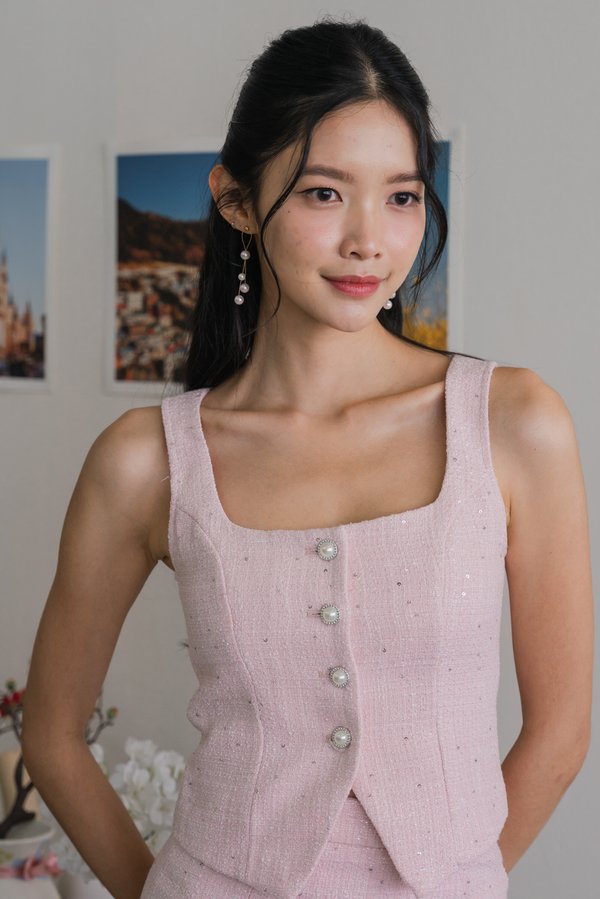 Dallyn Sparkly Tweed Padded Top (Pink)
