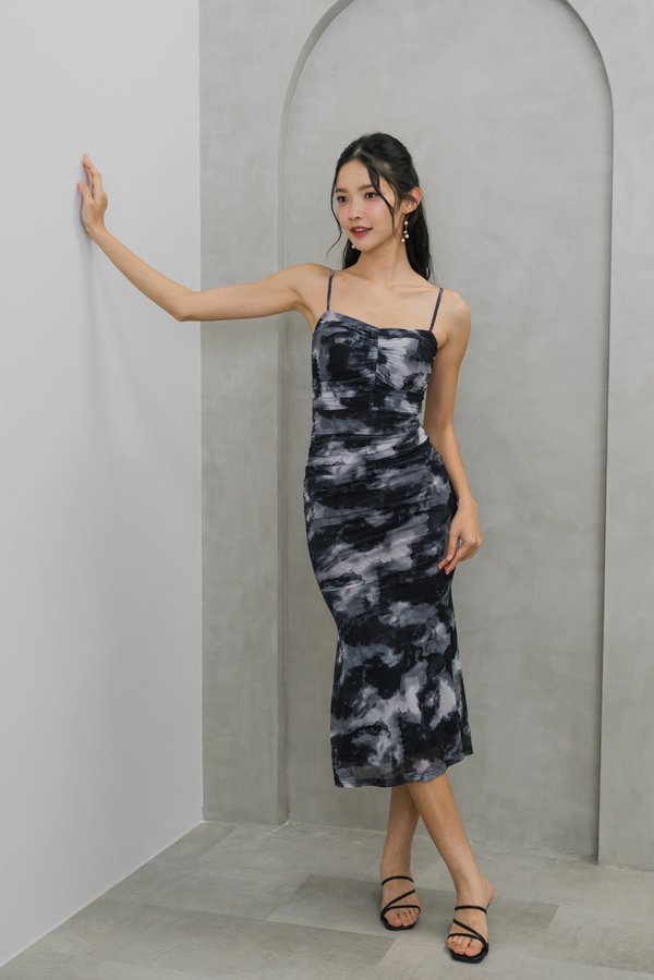 Esa Sweetheart Ruch Mesh Padded Dress (Graphite)