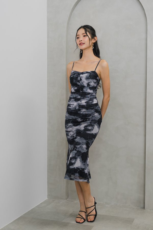 Esa Sweetheart Ruch Mesh Padded Dress (Graphite)