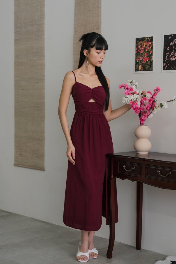 Fawn Cutout Ruch Padded Dress (Maroon)