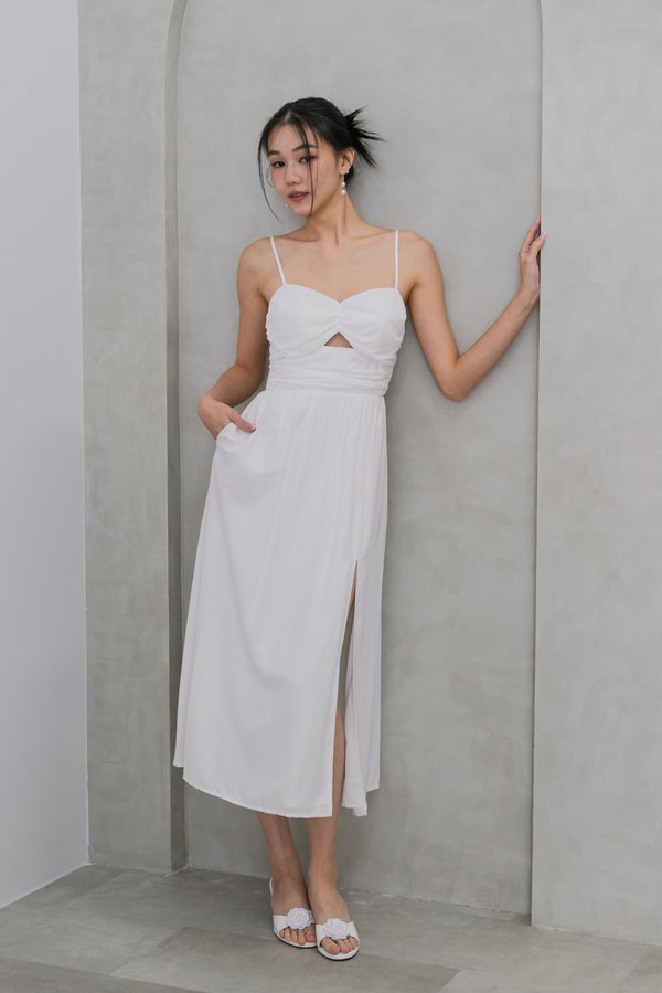 Fawn Cutout Ruch Padded Dress (White) Fawn Cutout Ruch Padded Dress (White)