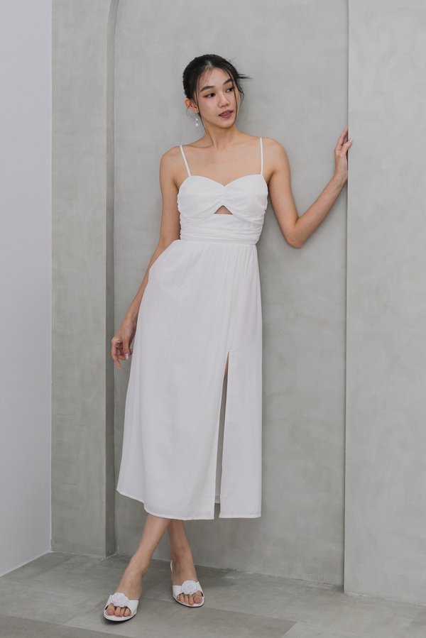 Fawn Cutout Ruch Padded Dress (White) Fawn Cutout Ruch Padded Dress (White)