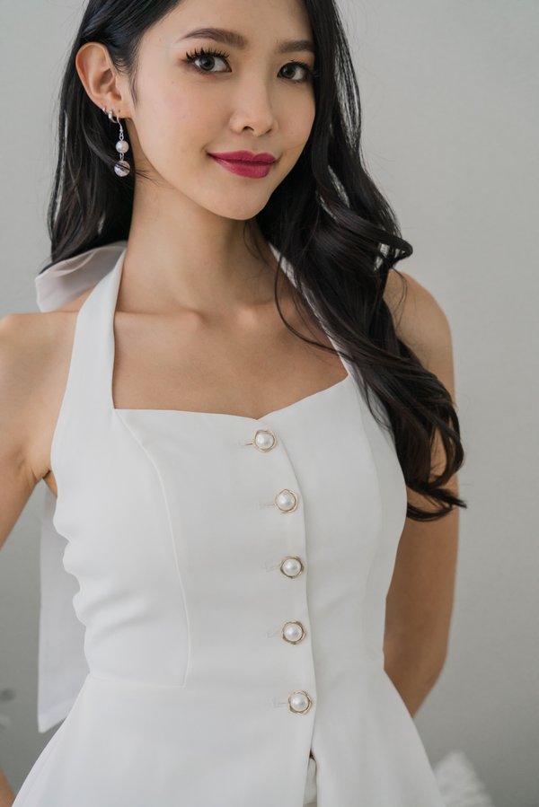 Sabine Halter Pearl Ribbon Padded Top (White) Sabine Halter Pearl Ribbon Padded Top (White)