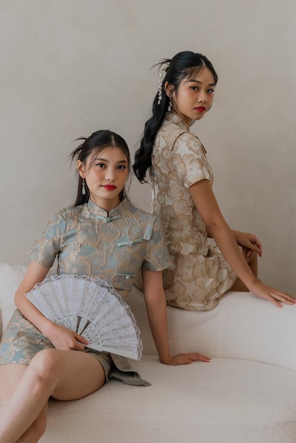 Li Oriental Padded Slit Top (Blue)