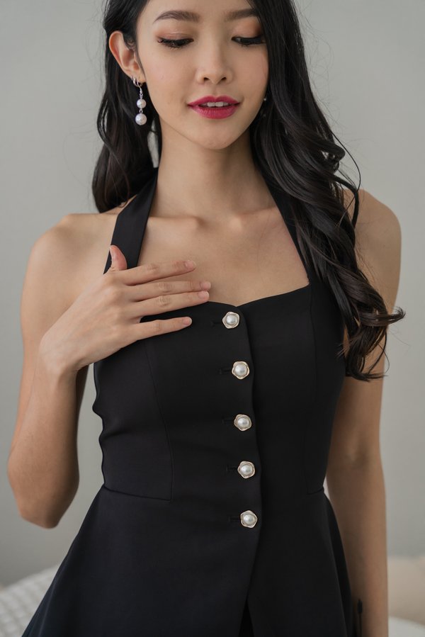 Sabine Halter Pearl Ribbon Padded Top (Black) Sabine Halter Pearl Ribbon Padded Top (Black)