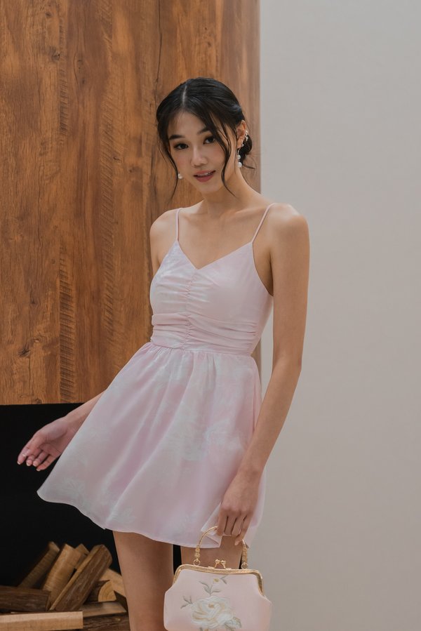 Adeline Padded Romper Dress (White Pink Floral)