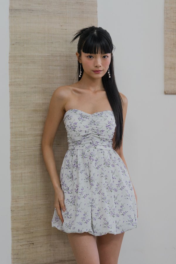 Roselle Padded Sweetheart Bubble Dress (Lilac Floral)