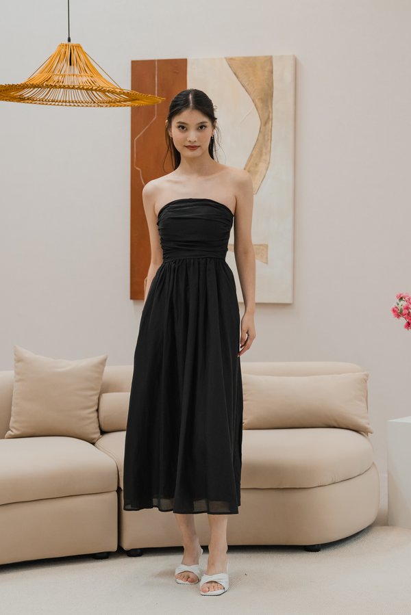 Edith Ruched Midi Dress (Black)