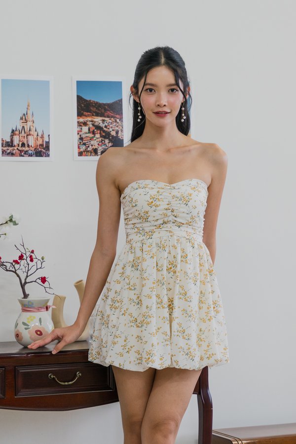 Roselle Padded Sweetheart Bubble Dress (Yellow Floral)
