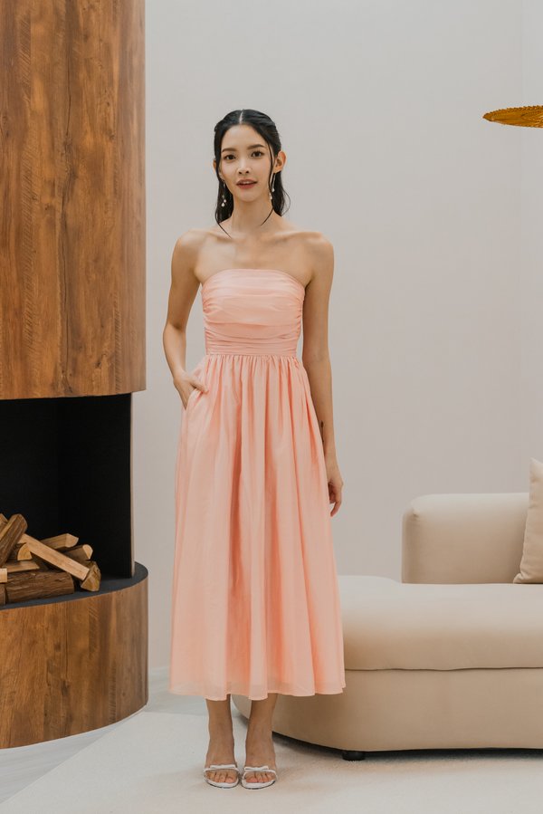 Edith Ruched Midi Dress (Pink) Edith Ruched Midi Dress (Pink)