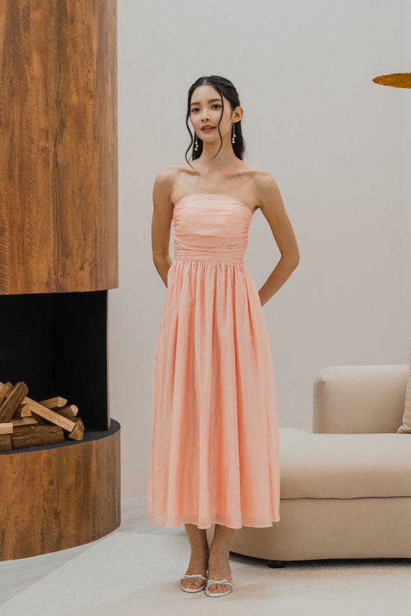 Edith Ruched Midi Dress (Pink) Edith Ruched Midi Dress (Pink)