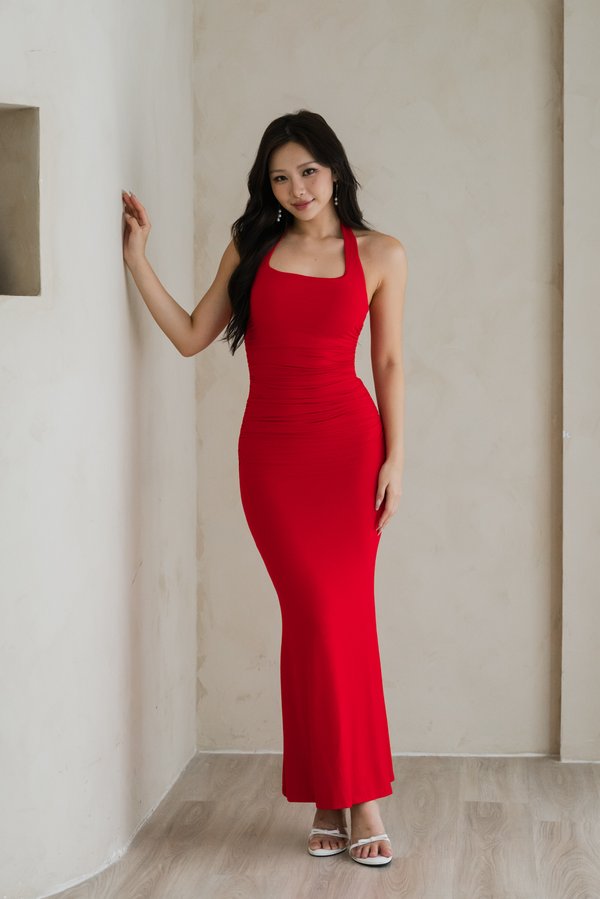 Lindsey Halter Mermaid Dress (Vermillion Red)