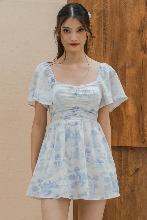 Athena Padded Romper Dress (Blue Floral)