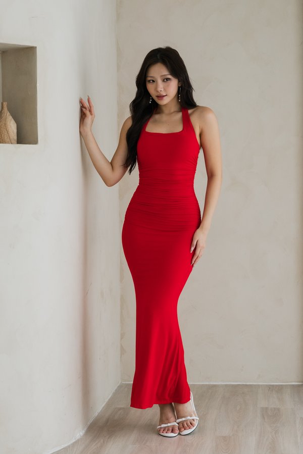 Lindsey Halter Mermaid Dress (Vermillion Red)
