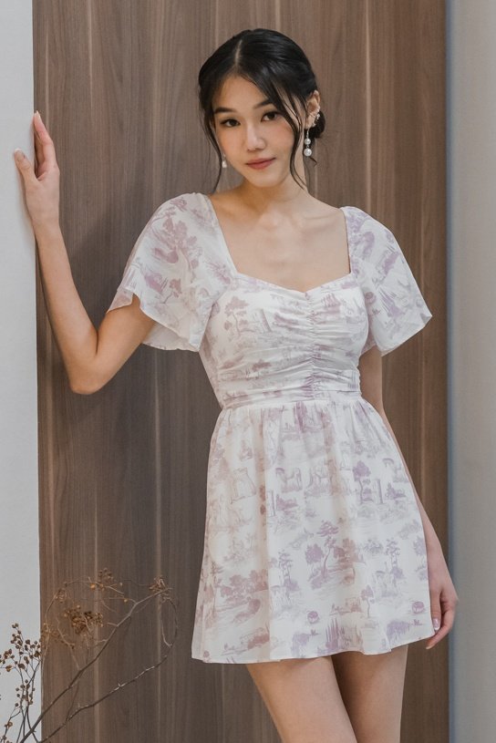 Athena Padded Romper Dress (Lilac Floral)