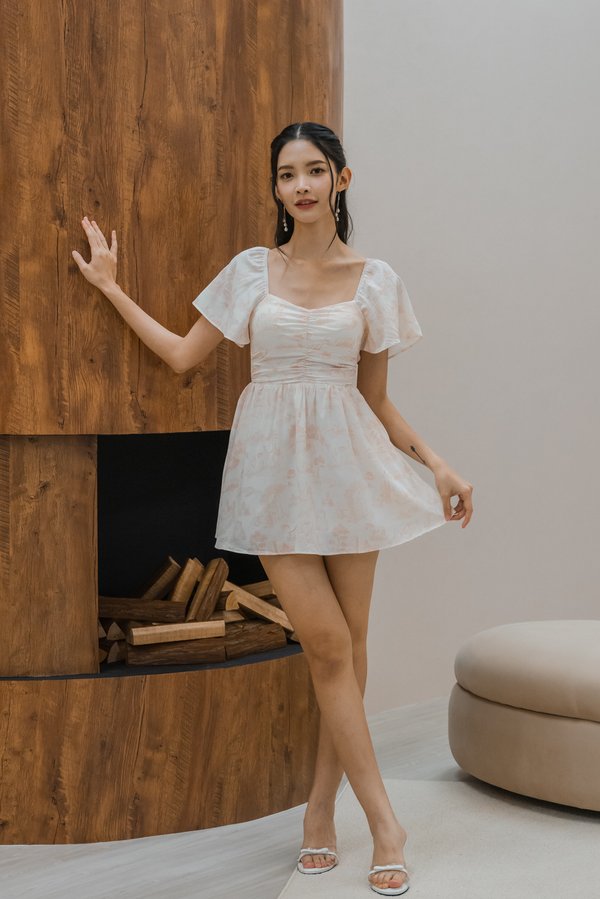 Athena Padded Romper Dress (Peach Floral)