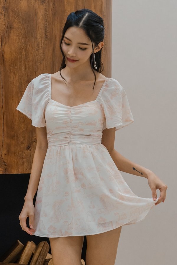 Athena Padded Romper Dress (Peach Floral)