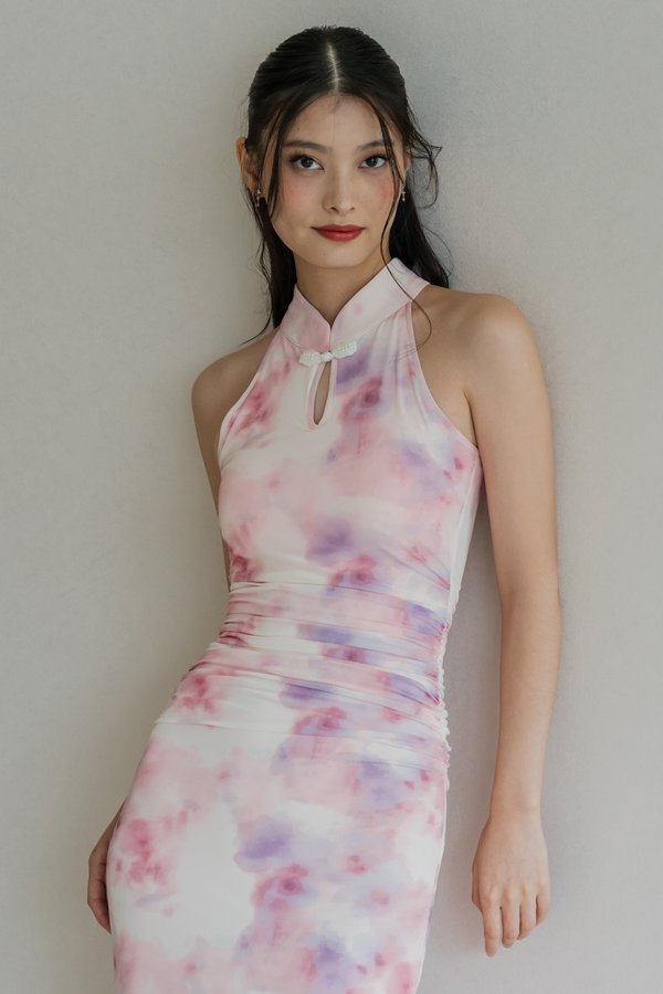 Yu Padded Watercolour Mermaid Qipao (Pink Horizon)