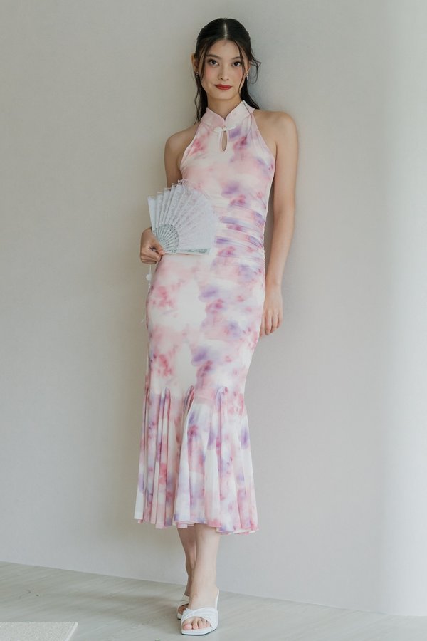 Yu Padded Watercolour Mermaid Qipao (Pink Horizon)