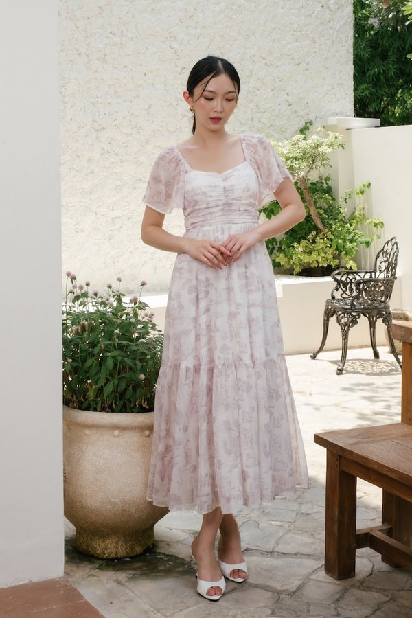 Athena Padded Maxi Dress (Lilac Floral)