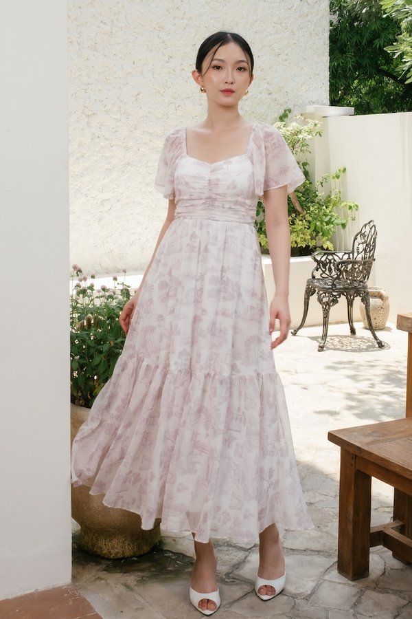 Athena Padded Maxi Dress (Lilac Floral)