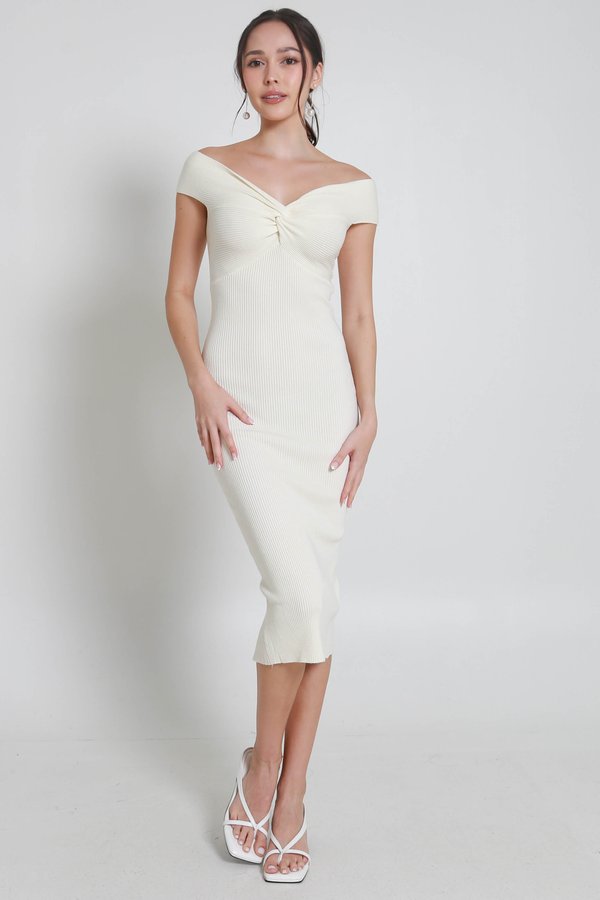Jace Twist Knot Slit Knit Dress (Ivory) Jace Twist Knot Slit Knit Dress (Ivory)