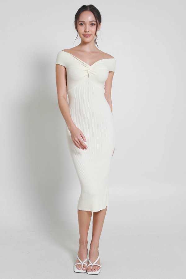 Jace Twist Knot Slit Knit Dress (Ivory) Jace Twist Knot Slit Knit Dress (Ivory)