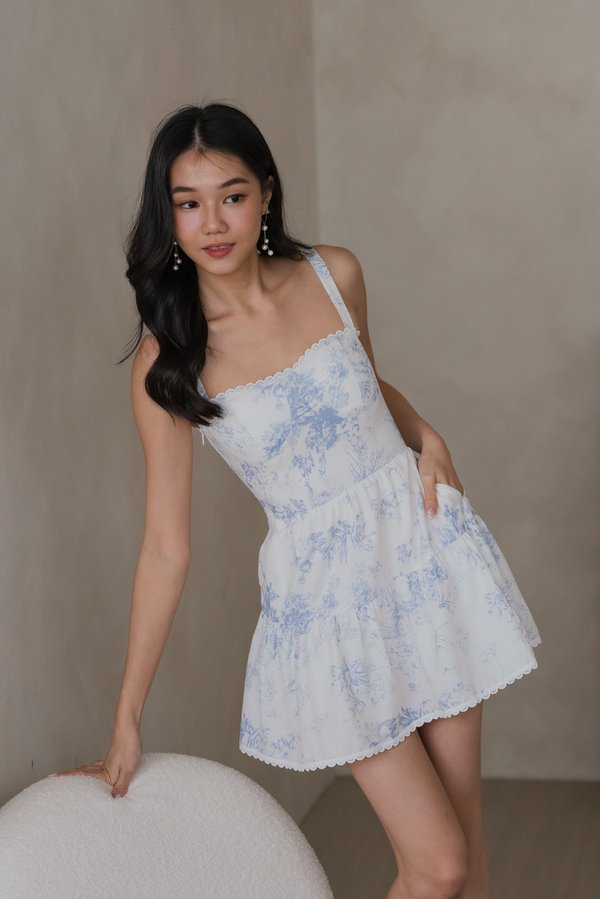 Seona Lace Padded Romper Dress (Paisley x Baby Blue)