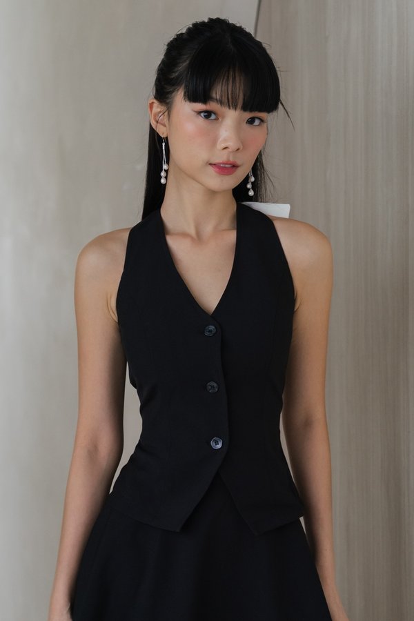 Ellie Ribbon Padded Vest Top (Black)