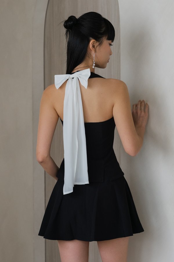 Ellie Ribbon Padded Vest Top (Black)