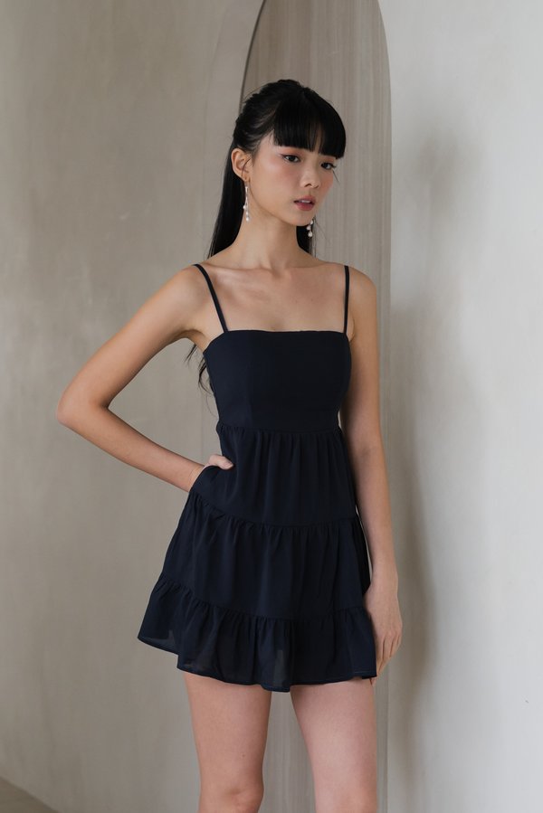 Kaitlyn Padded Tier Romper Dress V2 (Midnight)